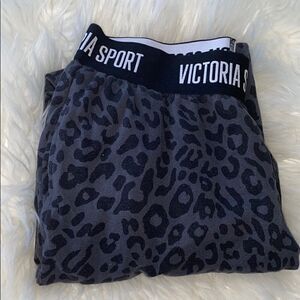 Victoria Secret Sport Gray Black Leopard Pants Casual Lounge Wear Comfy Cozy